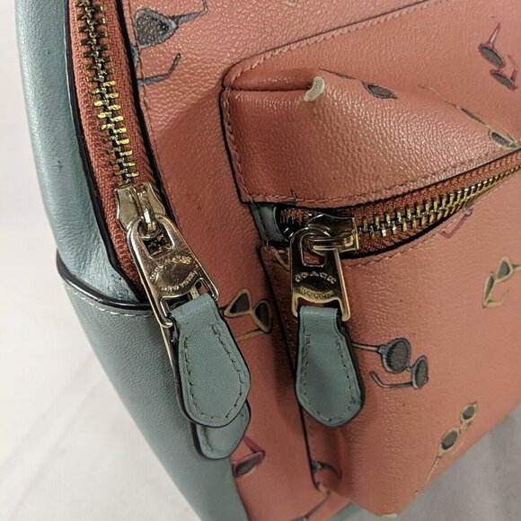 Coach Sunglasses Backpack Charlie Blue Pink Leather No. B1921-F75885 Print Bag - Picture 5 of 16